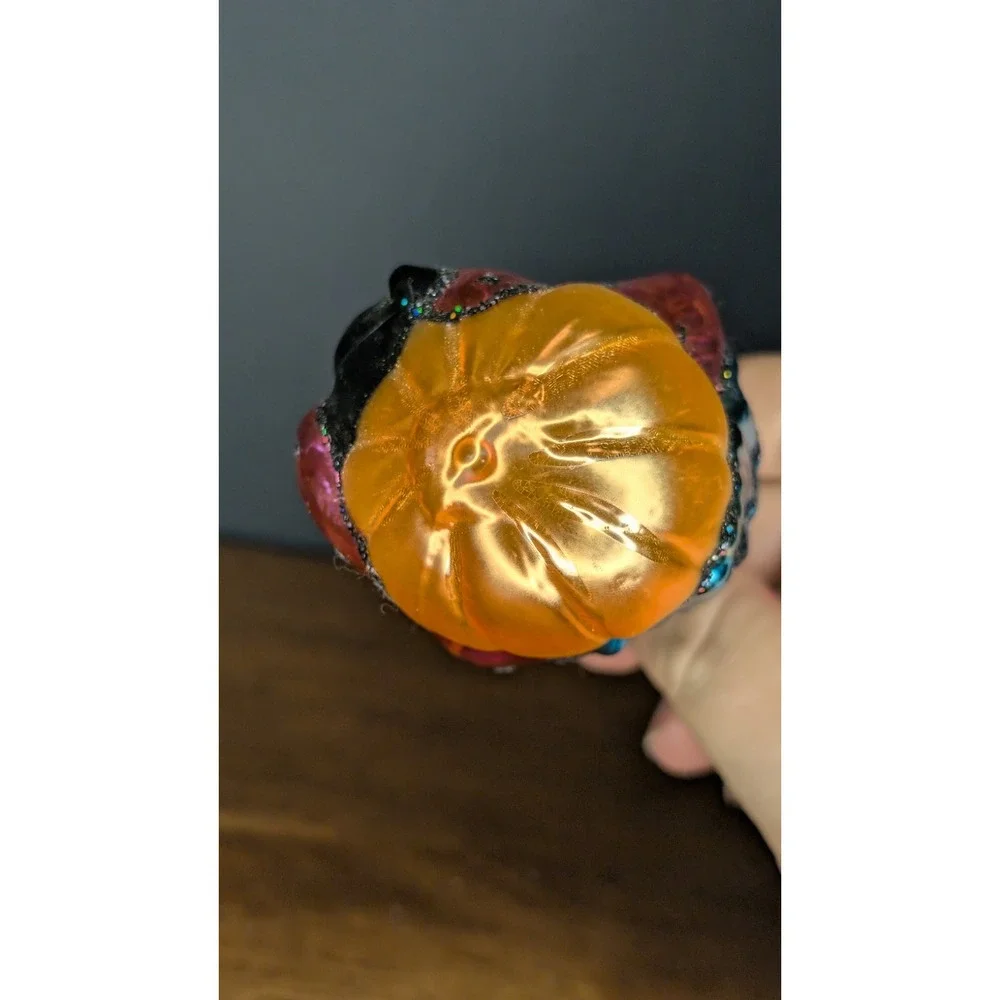Vintage Inge Glas  witch glass ornament pumpkin Germany glitter Halloween